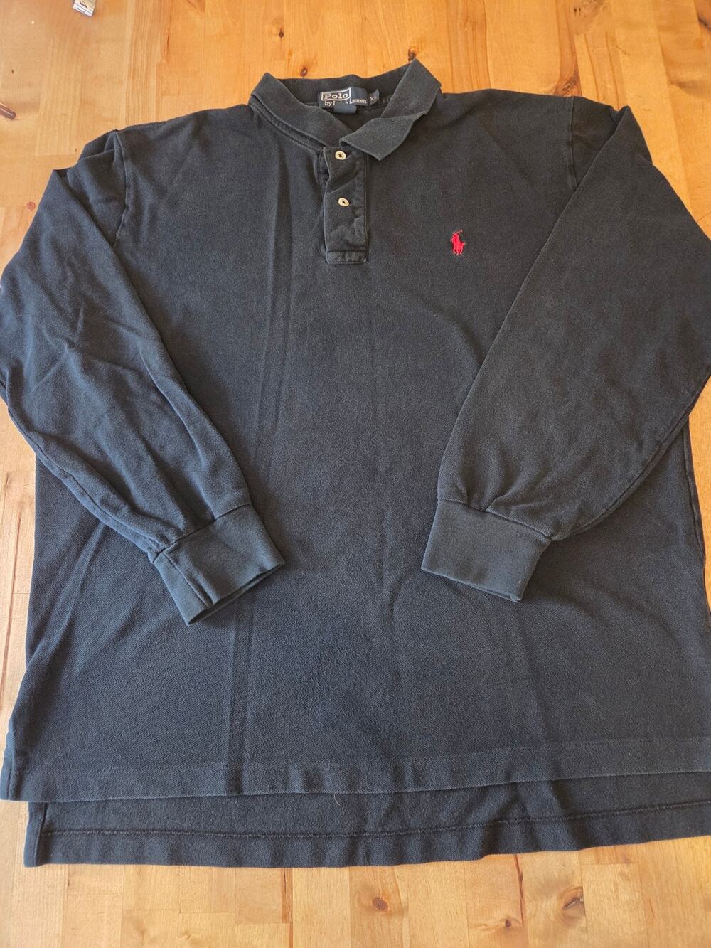 Vintage 90s Polo Ralph Lauren Long Sleeve Polo Shirt XL Black Red Pony